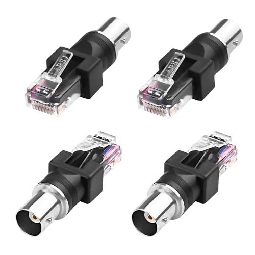 MEIRIYFA BNC zu RJ45 Ethernet Adapter, BNC Buchse zu RJ45 Stecker RJ45 Koaxial Geraden Fass Koppler Stecker für Computer Peripheriegeräte (4PCS) von MEIRIYFA