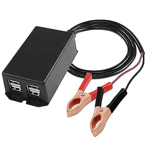 MEIRIYFA DC-Konverter mit Batterie-Krokodilklemme, USB-Ladeadapter, Motorrad DC 12 V 24 V auf 5 V 3 A 4 Port USB Multiport Power Buck Schnellladegerät für Handys, Tablets, Navigationsgeräte – 70 cm von MEIRIYFA