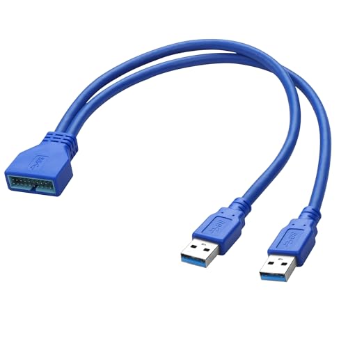 MEIRIYFA Dual USB 3.0 Typ A auf 20 Pin Header Kabel, Dual 2 Port USB 3.0 Typ A Stecker zu 19/20 Pin Stecker Hauptplatine Header Verlängerungskabel High Speed 5Gbps (Blau, 30cm) von MEIRIYFA