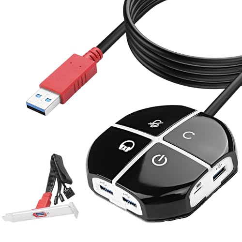 MEIRIYFA Externer Desktop Computer Netzschalter, Externer PC Computer Gehäuse Schalter mit 3 USB Ports, Ein-/Zurücksetzen, Audio Mikrofon Port, Typ C Netzteil Port für Zuhause, Büro Internet - 110CM MEIRIYFA Externer Desktop Computer Netzschalter, Externer PC Computer Gehäuse Schalter mit 3 USB Ports, Ein-/Zurücksetzen, Audio Mikrofon Port, Typ C Netzteil Port für Zuhause, Büro Internet - 110CM von MEIRIYFA
