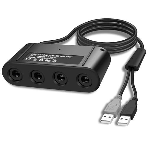 MEIRIYFA Gamecube Controller Adapter 4 Port für Switch, kompatibel mit Switch Super Smash Bros Gamecube Adapter für WII U/PC USB-Schalter mit 4 Port/Turbo und Vibration Features von MEIRIYFA