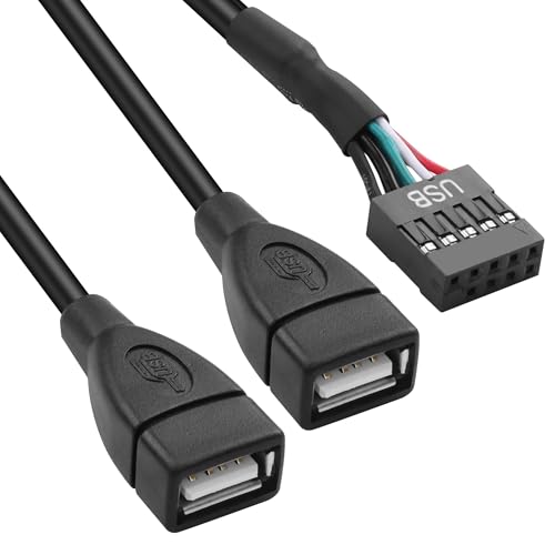 MEIRIYFA Motherboard 9Pin 10Pin auf Dual USB 2.0 Buchse Adapterkabel, Header 9Pin USB Buchse auf Dual USB 2.0 Typ A Buchse Verlängerung Splitter Kabel (16cm) von MEIRIYFA