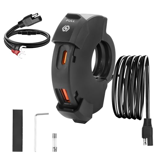 MEIRIYFA Motorrad USB Ladegerät, USB A QC3.0 & Typ-C 30W PD Schnellladegerät Watherproof Motorrad Zubehör Lenkerbuchse für Digitalkamera, PDA, MP3 Player, Handy, GPS von MEIRIYFA