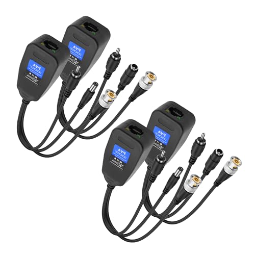 MEIRIYFA Passive Video Balun, 2Pairs Passive Video Power Balun Audio Connector 1080P BNC zu RJ45 Netzwerk Transceiver Cat5/6 Adapter mit DC Stecker Buchse, RCA Stecker für CCTV Sicherheitssystem MEIRIYFA Passive Video Balun, 2Pairs Passive Video Power Balun Audio Connector 1080P BNC zu RJ45 Netzwerk Transceiver Cat5/6 Adapter mit DC Stecker Buchse, RCA Stecker für CCTV Sicherheitssystem von MEIRIYFA