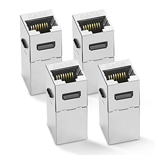 MEIRIYFA RJ45 Cat6 geschirmter Inline Koppler, Ethernet Cat 6 Buchse zu Buchse Keystone Jack 1000Mbps 8P8C gerader modularer Stecker für Cat6A/6/5e/5 Netzwerkkabel - 4 Stück, Silber MEIRIYFA RJ45 Cat6 geschirmter Inline Koppler, Ethernet Cat 6 Buchse zu Buchse Keystone Jack 1000Mbps 8P8C gerader modularer Stecker für Cat6A/6/5e/5 Netzwerkkabel - 4 Stück, Silber von MEIRIYFA