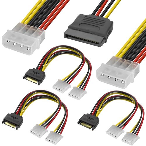 MEIRIYFA SATA 15Pin zu Dual 4Pin Molex Power Y Splitter Kabel, SATA 15 Pin Stecker zu Dual 4 Pin IDE Molex Buchse 18AWG Festplatte Erweiterungskabel für 12V / 5V IDE HDD DVD (20CM, 4PCS) von MEIRIYFA