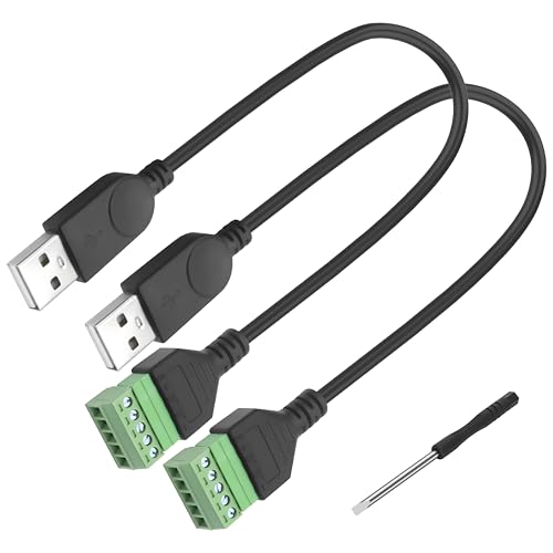 MEIRIYFA USB 2.0 Schraubklemmen Block Lötloses Kabel, USB2.0 zu 5-Pin Schraubklemmenblock Anschluss Verlängerungs Adapter Konverter für Datenübertragung - 30cm, 2Pcs (USB 2.0 Stecker) von MEIRIYFA