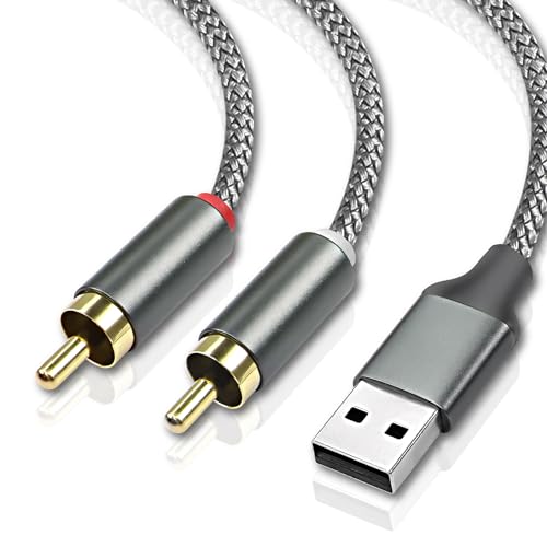 MEIRIYFA USB zu 2RCA Audio Kabel, USB 2.0 zu 2RCA Stecker 2 Phono Stecker Y Splitter Kabel, PC USB zu Stereo Audio Kabel Konverter mit Decoder HIFI Chip für Verstärker Lautsprecher (2M) von MEIRIYFA