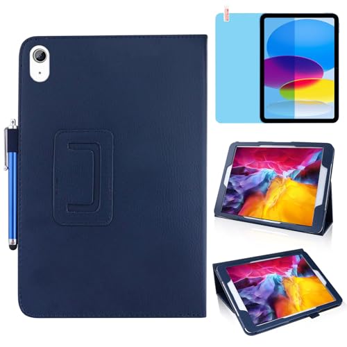 Schlanke Lederhülle für iPad 10. Generation 10,9 Zoll 2022 Release, Multi-Winkel-Ständer, vollständige Schutzhülle, Buchhülle mit Eingabestift, Displayschutzfolie (blau) von MEIYOUQI