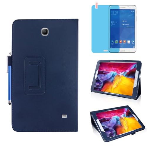 Schlankes Leder Hülle für Samsung Galaxy Tab 4 7.0 Inch 2014 (SM-T230 T231 T235), Mehrwinkel Ständer Voll schützendes Tablette Cover,Mit Stylus Pen,Bildschirm Film (Blue) von MEIYOUQI