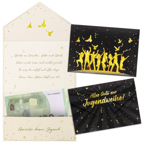 MEJOSER 2 Stück Geldgeschenk Jugendweihe Karten Geldgeschenke Verpackung Jugendweihe Geschenke Grußkarte für Junge Mädchen 11x16cm Deko Jugendliche Schwarz Gold von MEJOSER