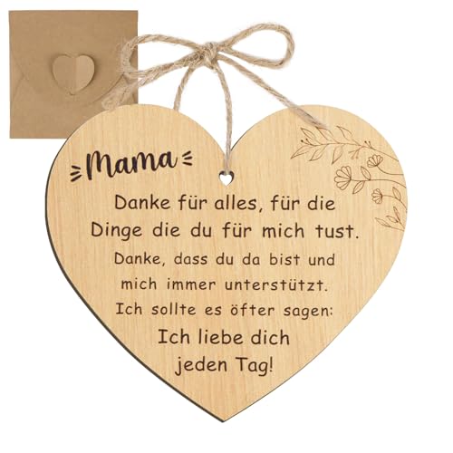 MEJOSER Geschenke für Mama Karte aus Holz 9x10cm Schild Herz Herzschild mit Umschlag Anhänger Muttertag Muttertagsgeschenk Geburtstagsgeschenk zum Geburtstag Weihnachten Mutter von MEJOSER