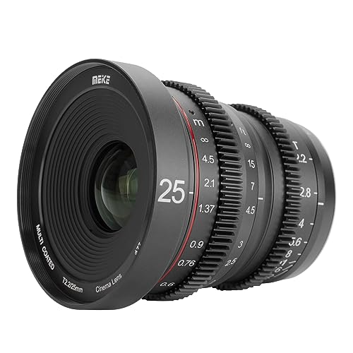 MEKE 25mm T2.2 große Blende, manueller Fokus, geringer Verzerrung, 4K Mini-Cine-Objektiv für Micro Four Thirds Halterung, kompatibel mit Olympus Panasonic Lumix Kameras und BMPCC 4K Zcam E2 von MEKE