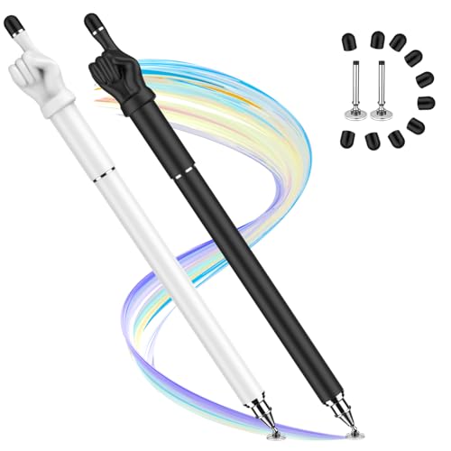 MEKO 2 in 1 Stylus Pens for Touchscreens, High Sensitivity & Precision Capacitive Fingertip Stylus for iPad iPhone Apple Smartphone PC Tablets All Universal Touchscreen Devices (2 Pack Black/White) von MEKO