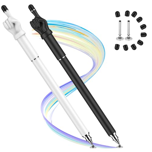 MEKO Eingabestift für Touchscreen, 2-in-1, hohe Empfindlichkeit, Fingerspitzen-Eingabestift für iPhone, iPad, Android-Tablets, Smartphone, alle universellen Touchscreens (2 Stück, Schwarz/Weiß) von MEKO