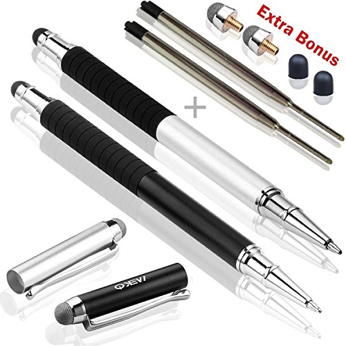 MEKO 3 in 1 Stylus Pen Eingabestift mit 2X Kugelschreiber,2X Fiber Tipps (Schwarz/Silber) von MEKO