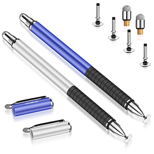 MEKO Stylus Pens for Touch Screens, 2 in 1 Universal Disc Stylus Pens for iPhone, iPad and All Capacitive Cell Phones, Tablets, Laptops Bundle with 6 Replacement Tips - (2 Pcs, Blue/Silber) von MEKO