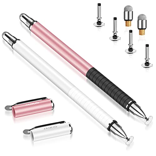 MEKO Stylus Pens for Touch Screens, 2 in 1 Universal Disc Stylus Pens for iPhone, iPad and All Capacitive Cell Phones, Tablets, Laptops Bundle with 6 Replacement Tips - (2 Pcs, White/Rose Gold) von MEKO