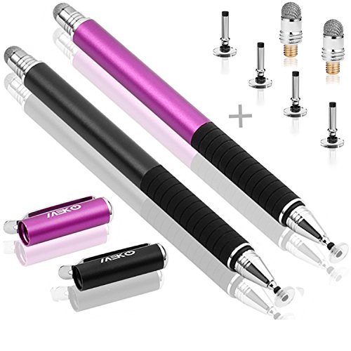 MEKO Kapazitiver Stylus-Eingabestift (Scheibe und Faserspitze, 2 in 1 Serie) für alle Touchscreen-Handys und Tablets mehrfarbig Balck + Lila von MEKO