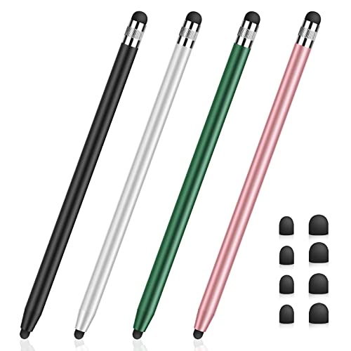MEKO Stylus Pen für Touchscreen, Universal iPad Pen kapazitiver 2-in-1 Eingabestift für iPhone/iPad/Pro/Mini/Air/Samsung/Tablet mit 8 Ersatzspitzen (Schwarz + Grün + Silber + Roségold) von MEKO
