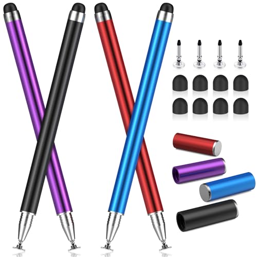 MEKO Stylus-Stifte für Touchscreens, 4 Stück, 2-in-1, hohe Empfindlichkeit und Präzision, kapazitiver Eingabestift für iPad, iPhone, Android, Smartphone, Tablets, alle Touchscreen-Geräte (4 Stylus + von MEKO