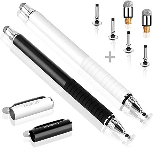 MEKO Universal-Eingabestift, [2-in-1 Precision Serie] Disc-Stylus Touchscreen-Stifte für alle kapazitiven Touchscreen, Handys, Tablets, Laptops, Bundle mit 6 Ersatzspitzen – (2 Stück, schwarz/weiß) von MEKO