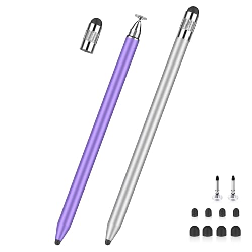 Tablet Stift MEKO 2er Pack Touchscreen Stift 3 in 1 Gummi Disc Stylus Touch Pen für alle Tablets/Handys wie i-Phone i-Pad Pro/Mini/iWatch/Samsung Huawei Xiaomi Surface Chromebook Silber+Violett von MEKO