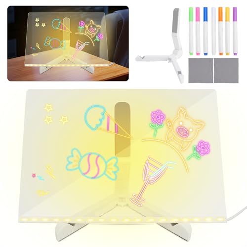 MEKOTRIN LED-Notiztafel mit Farben, 30x20 cm Acryl Nachrichtentafel mit 7 Farben Stift und Ständer, Abwischbar Schreibtafel Leuchtende Memoboards für Schreibtisch, Büro, Café, Schule und Zuhause von MEKOTRIN