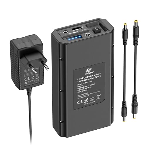 Power Bank 6000 mAh 12 V LiFePO4 Powerbank tragbares Ladegerät mit LED-Display, 3 Ausgänge und 1 Ausgang kompatibel mit Smartphone, LED-Streifen, Überwachungskamera mit Ladegerät von MELASTA