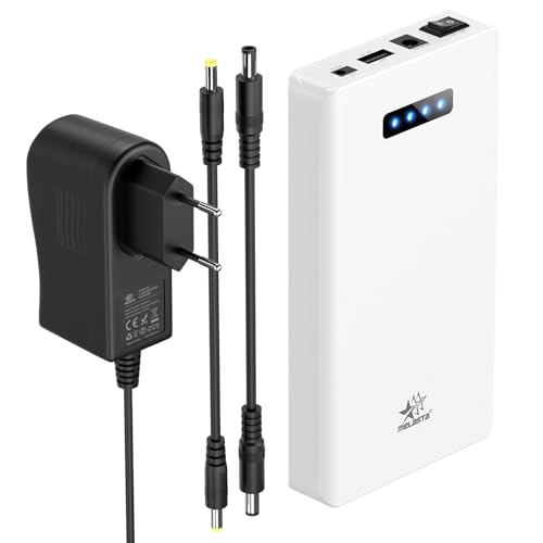 melasta 12V 5200 mAh 60W wiederaufladbare Lithium-Ionen Powerbank Externer Akku mit 12V 9V DC Ausgang und 5V USB Ausgang für LED-Streifen, Band-Licht, CCTV-Kamera und mehr, mit Ladegerät Weiß von MELASTA