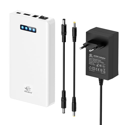 melasta 24V 3350 mAh 80.4W wiederaufladbare Lithium-Ionen Powerbank Externer Akku mit 24V 9V DC Ausgang und 5V USB Ausgang für LED-Streifen, Band-Licht, CCTV-Kamera und mehr, mit Ladegerät Weiß von MELASTA