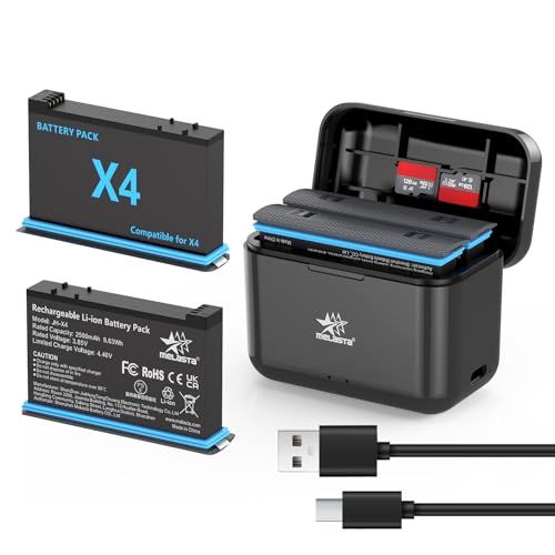 melasta Insta360 X4 Akku, 2 Stück 2500 mAh Ersatz Batterie mit Ladegerät,Hochleistung Li-Ion Akku 2 Kanal USB C ladegerät,Kompatibel mit Insta360 X4 Action Kamera mit Misro SD Kartensteckplätzen von MELASTA