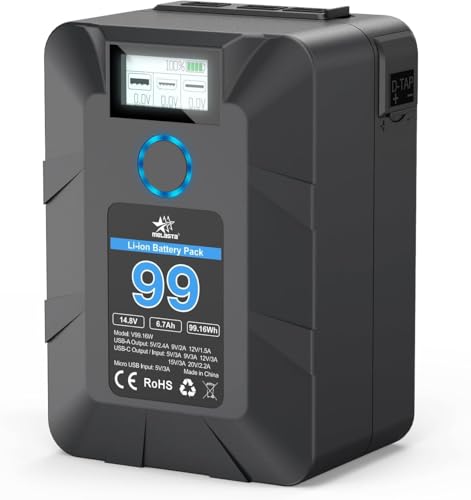 melasta Mini V Mount Akku Batterie 99Wh 6700mAh 14.5V, V Mount Akku mit PD 45W USB-C Schnellladung, mit D-TAP, USB-A, OLED-Bildschirm, für Kamera, Camcorder, Videoleuchte von MELASTA