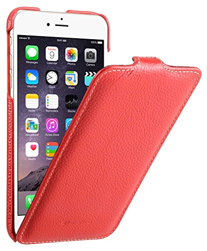 Edle Tasche für Apple iPhone 6S Plus und 6 Plus (5.5 Zoll) / Case Außenseite aus beschichtetem Leder / Cover Innenseite aus Textil / Schutz-Hülle aufklappbar / ultra-slim / Flip-Case / Farbe: Rot von MELCKO