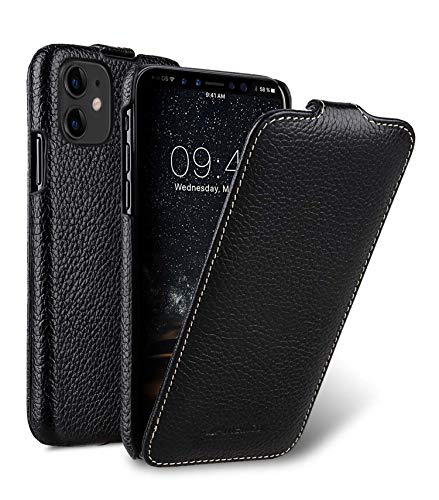 Hülle passend für Apple iPhone 11 (6,1 Zoll), Handyhülle mit beschichtetem Leder, Flip-Case, Schutzhülle klappbar, dünne Handy-Tasche, Slim Cover, Schwarz von MELCKO