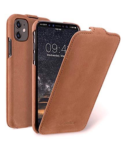 Hülle passend für Apple iPhone 11 (6,1 Zoll), Handyhülle mit echtem Leder, Flip-Case, Schutzhülle klappbar, dünne Handy-Tasche, Slim Cover, Vintage Braun von MELCKO