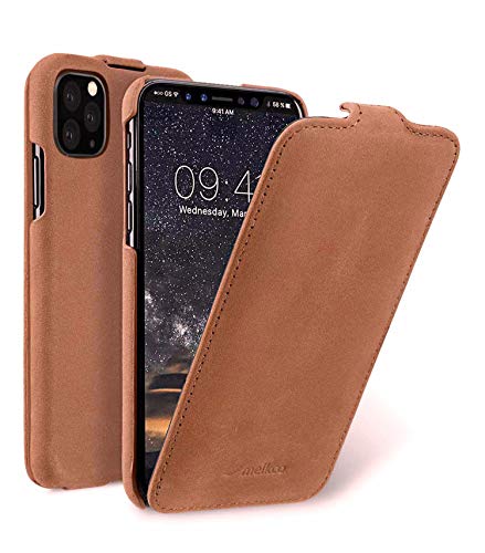 Hülle passend für Apple iPhone 11 PRO (5,8 Zoll), Handyhülle mit echtem Leder, Flip-Case, Schutzhülle klappbar, dünne Handy-Tasche, Slim Cover, Vintage Braun von MELCKO