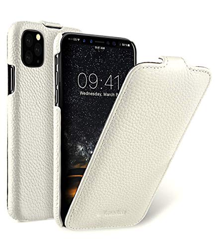 Hülle passend für Apple iPhone 11 PRO MAX (6,5 Zoll), Handyhülle mit beschichtetem Leder, Flip-Case, Schutzhülle klappbar, dünne Handy-Tasche, Slim Cover, Weiß von MELCKO
