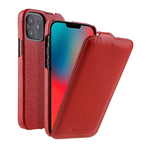 MELCKO Hülle passend für Apple iPhone 12 Mini (5,4 Zoll), Handyhülle mit beschichtetem Leder, Flip-Case, Schutzhülle klappbar, dünne Handy-Tasche, Slim Cover, Rot von MELCKO