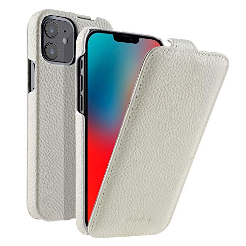 MELCKO Hülle passend für Apple iPhone 12 Mini (5,4 Zoll), Handyhülle mit beschichtetem Leder, Flip-Case, Schutzhülle klappbar, dünne Handy-Tasche, Slim Cover, Weiß von MELCKO