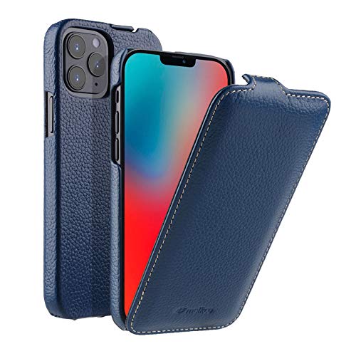 MELCKO Hülle passend für Apple iPhone 12 und iPhone 12 PRO (6,1 Zoll), Handyhülle mit beschichtetem Leder, Flip-Case, Schutzhülle klappbar, dünne Handy-Tasche, Slim Cover, Blau von MELCKO