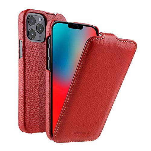 MELCKO Hülle passend für Apple iPhone 12 und iPhone 12 PRO (6,1 Zoll), Handyhülle mit beschichtetem Leder, Flip-Case, Schutzhülle klappbar, dünne Handy-Tasche, Slim Cover, Rot von MELCKO