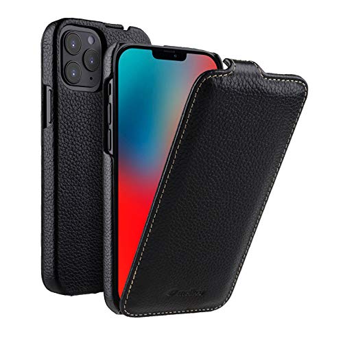 MELCKO Hülle passend für Apple iPhone 12 und iPhone 12 PRO (6,1 Zoll), Handyhülle mit beschichtetem Leder, Flip-Case, Schutzhülle klappbar, dünne Handy-Tasche, Slim Cover, Schwarz von MELCKO