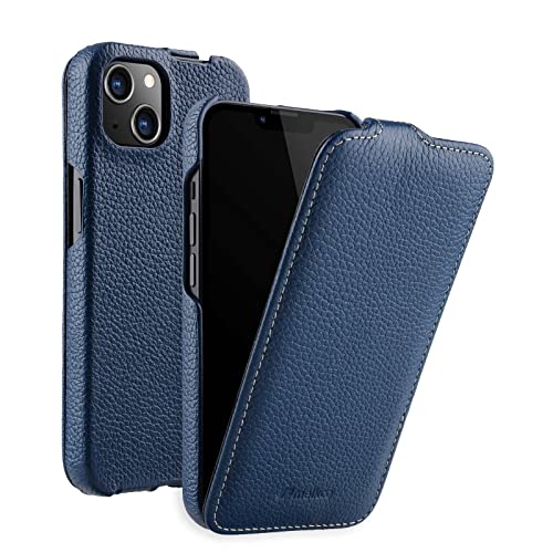 MELCKO Hülle passend für Apple iPhone 13 (6,1 Zoll), Handyhülle mit beschichtetem Leder, Flip-Case, Schutzhülle klappbar, dünne Handy-Tasche, Slim Cover, Blau von MELCKO