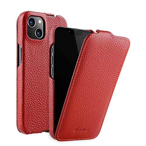 MELCKO Hülle passend für Apple iPhone 13 (6,1 Zoll), Handyhülle mit beschichtetem Leder, Flip-Case, Schutzhülle klappbar, dünne Handy-Tasche, Slim Cover, Rot von MELCKO