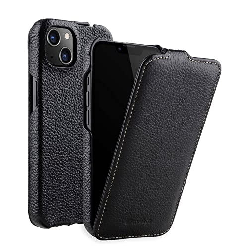 MELCKO Hülle passend für Apple iPhone 13 (6,1 Zoll), Handyhülle mit beschichtetem Leder, Flip-Case, Schutzhülle klappbar, dünne Handy-Tasche, Slim Cover, Schwarz von MELCKO