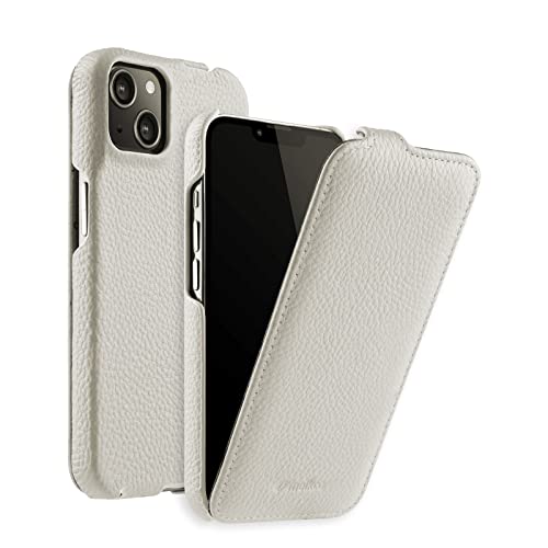 MELCKO Hülle passend für Apple iPhone 13 (6,1 Zoll), Handyhülle mit beschichtetem Leder, Flip-Case, Schutzhülle klappbar, dünne Handy-Tasche, Slim Cover, Weiß von MELCKO