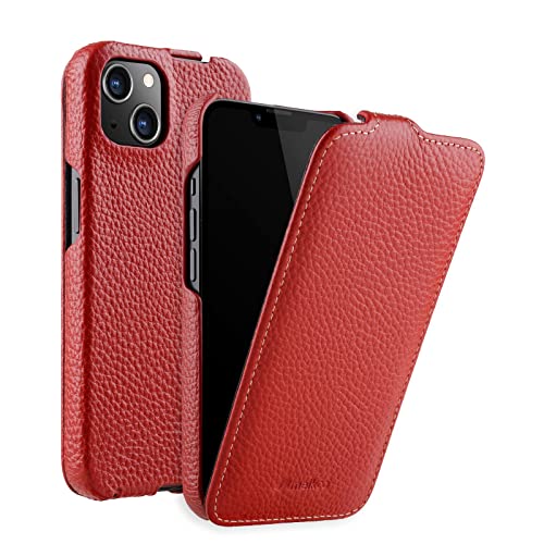 MELCKO Hülle passend für Apple iPhone 13 Mini (5,4 Zoll), Handyhülle mit beschichtetem Leder, Flip-Case, Schutzhülle klappbar, dünne Handy-Tasche, Slim Cover, Rot von MELCKO