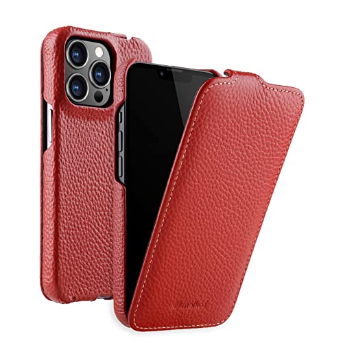 MELCKO Hülle passend für Apple iPhone 13 PRO (6,1 Zoll), Handyhülle mit beschichtetem Leder, Flip-Case, Schutzhülle klappbar, dünne Handy-Tasche, Slim Cover, Rot von MELCKO