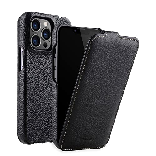 MELCKO Hülle passend für Apple iPhone 13 PRO (6,1 Zoll), Handyhülle mit beschichtetem Leder, Flip-Case, Schutzhülle klappbar, dünne Handy-Tasche, Slim Cover, Schwarz von MELCKO